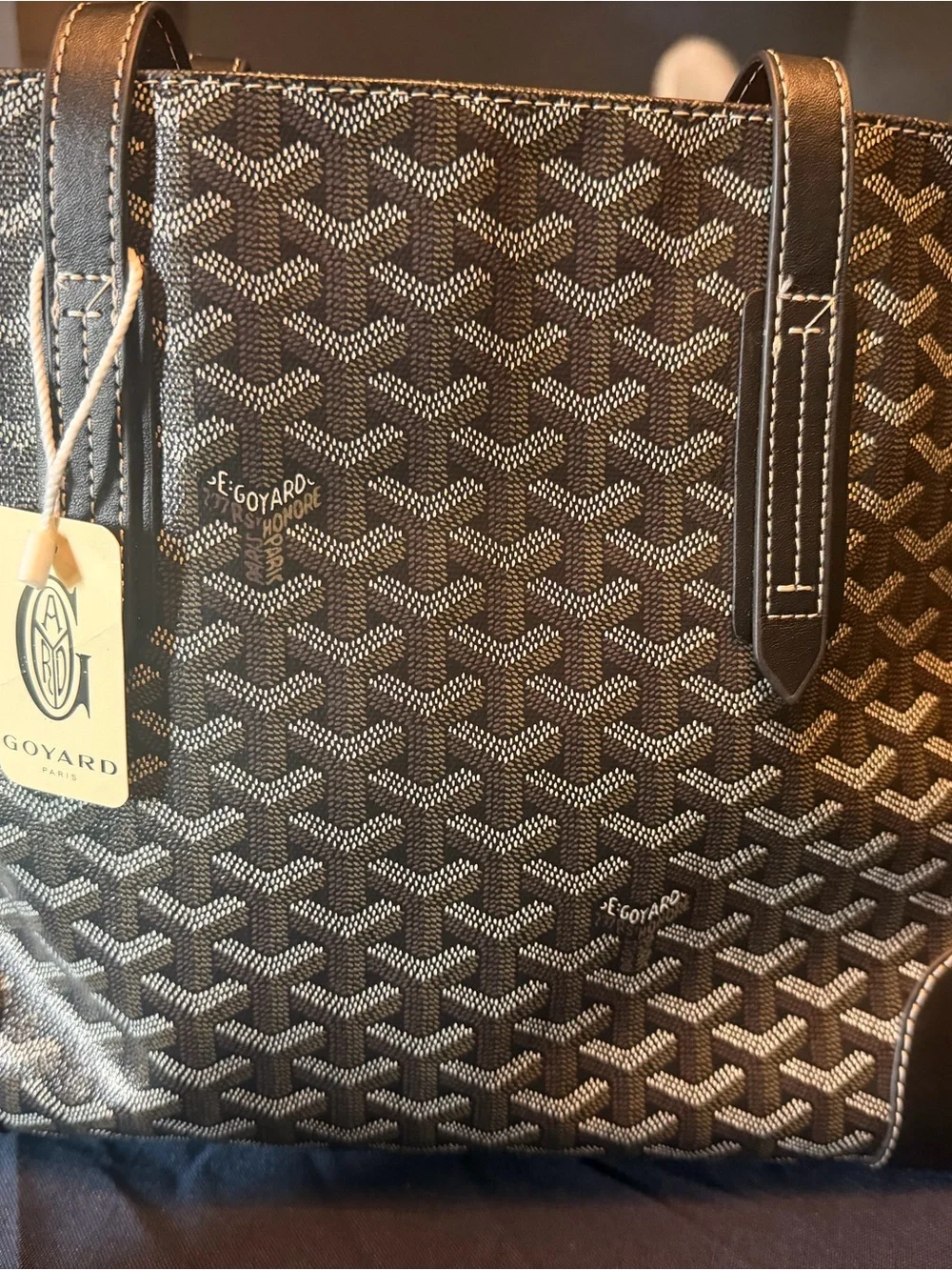 Goyard Black and Brown Chevron Tote with Two Matching Pouches